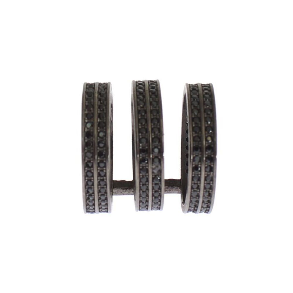 Nialaya Black CZ Rhodium 925 Silver Women's Ring
